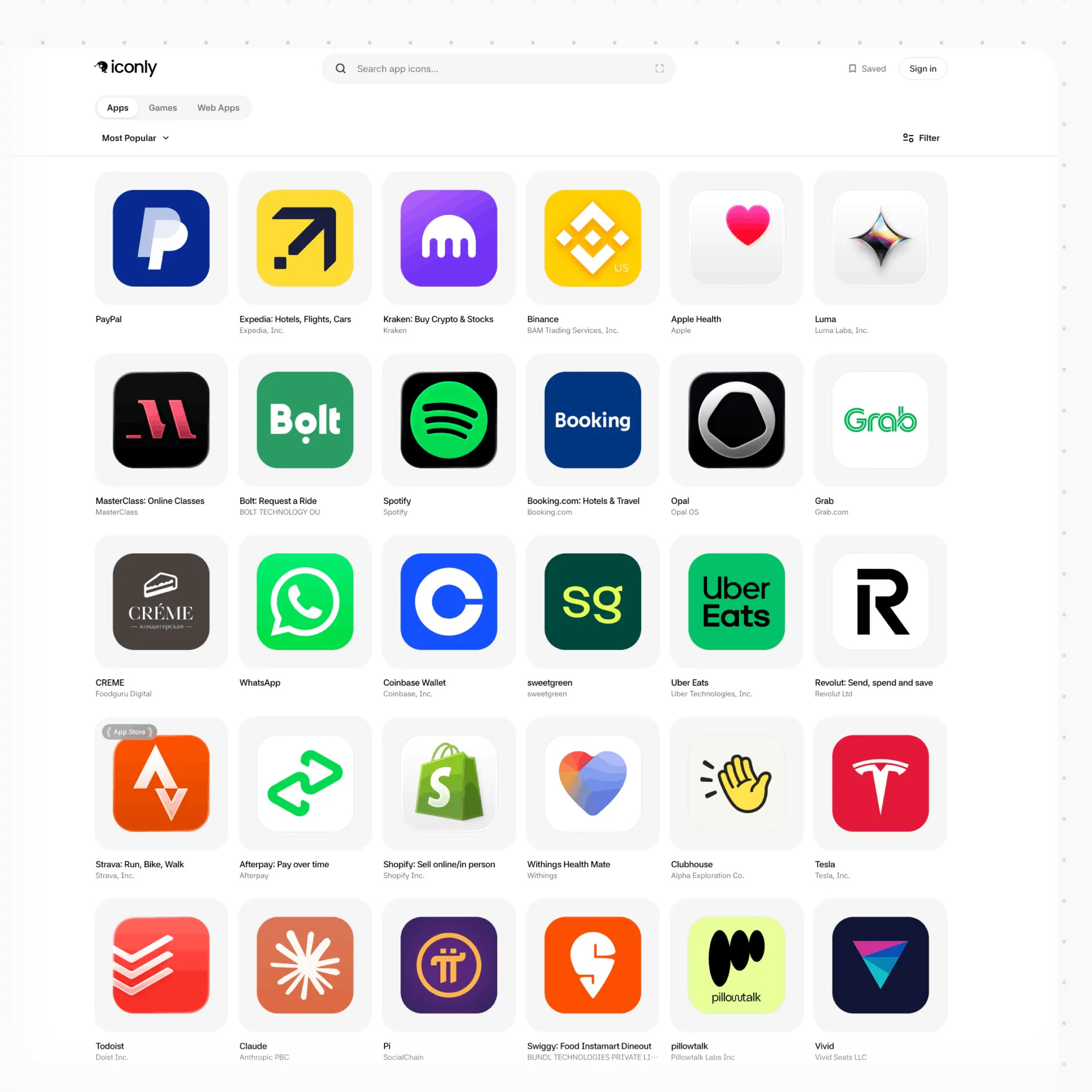 Iconly website screenshot